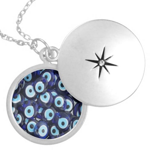 Nazar Amulets Evil Eye Stones Blue Pattern Silver Plated Necklace