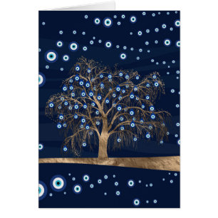 Nazar Charm Tree - Gold on Dark Blue Cards