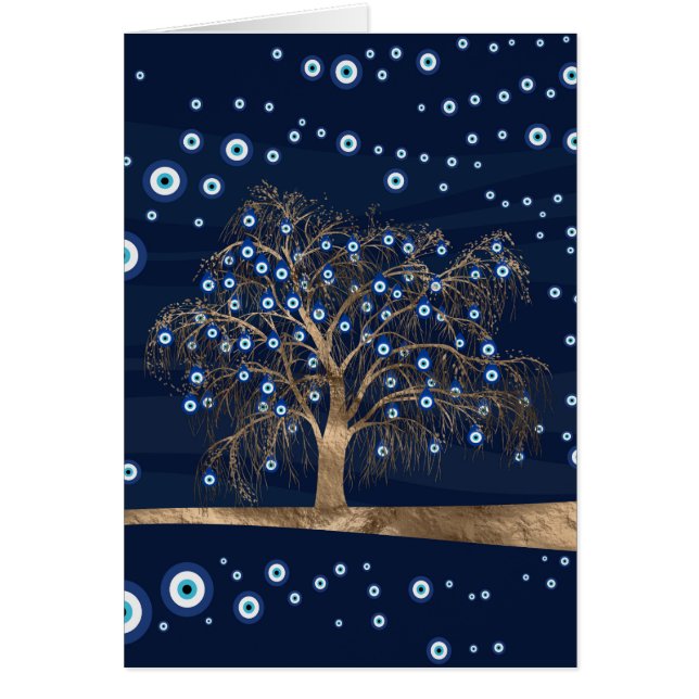 Nazar Charm Tree - Gold on Dark Blue Cards (Front)