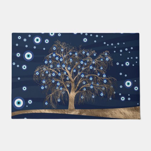 Nazar Charm Tree _ Gold on Dark Blue Doormat