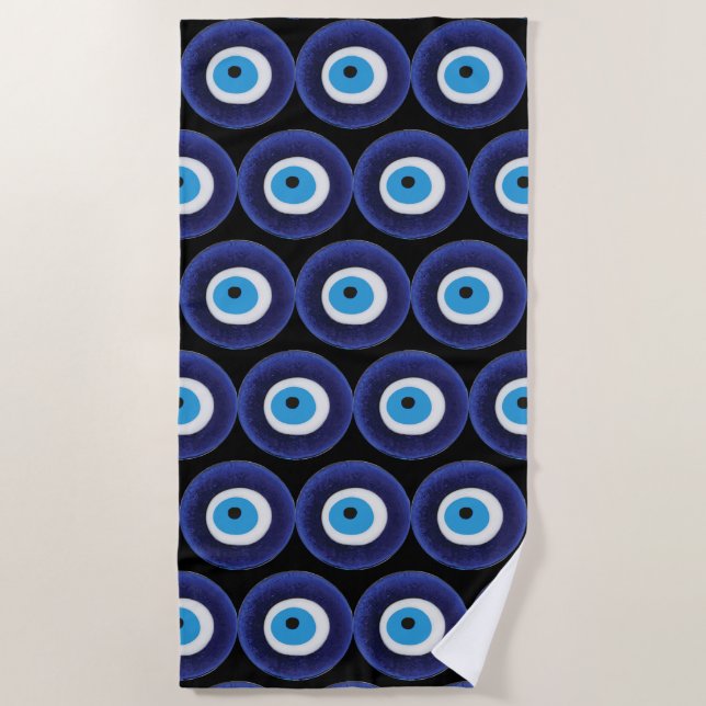 Nazar Evil Eye Protection Amulet Blue Bead Symbol Beach Towel (Front)