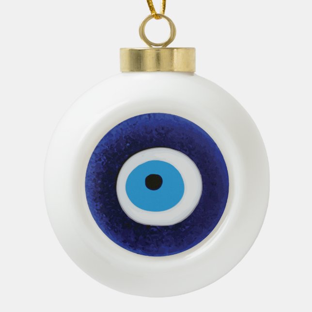 Nazar Evil Eye Protection Symbol Ceramic Ball Christmas Ornament (Front)