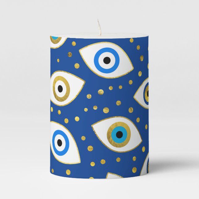 Nazar Eye Amulet pattern #3 Pillar Candle (Front)