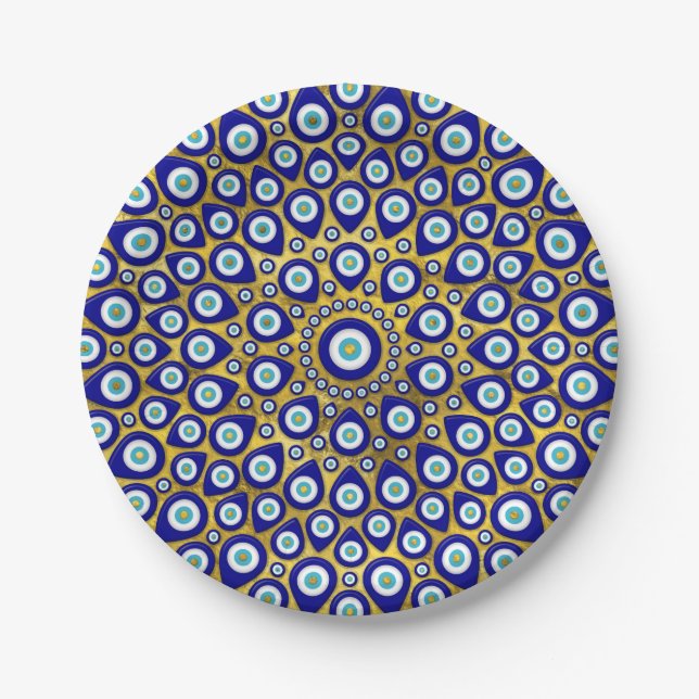 Nazar eye - Turkish Eye charm on gold Paper Plates (Front)