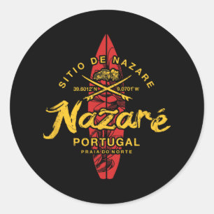 Nazare Portugal Vintage Surfing _1 Classic Round Sticker
