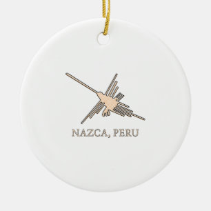 Nazca Hummingbird Geoglyph Newsprint Ceramic Ornament