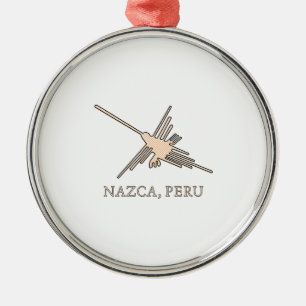 Nazca Hummingbird Geoglyph Newsprint Metal Ornament
