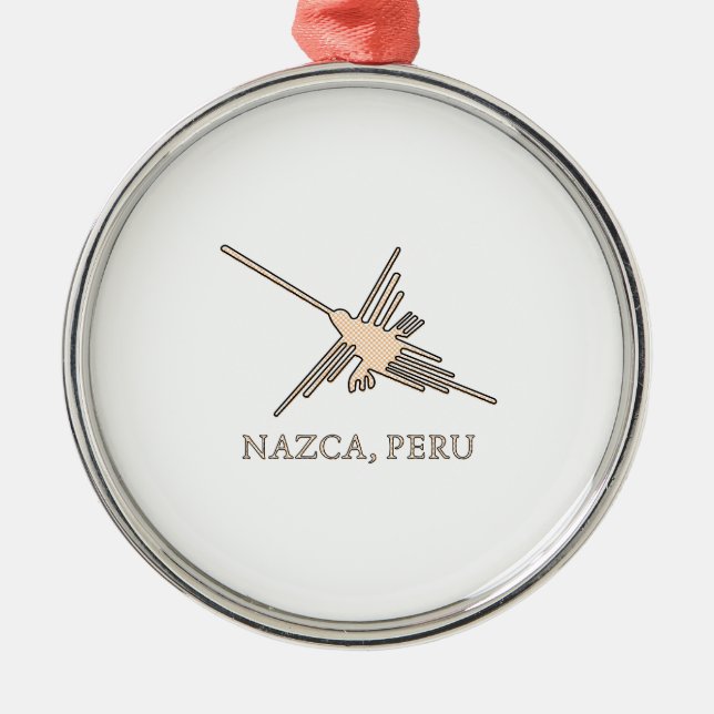 Nazca Hummingbird Geoglyph Newsprint Metal Ornament (Front)