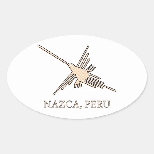 Nazca Hummingbird Geoglyph Newsprint Oval Sticker