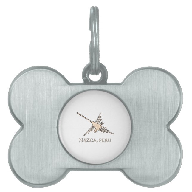 Nazca Hummingbird Geoglyph Newsprint Pet ID Tag (Front)