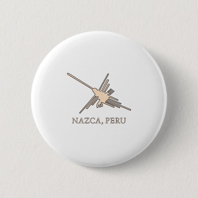 Nazca Hummingbird Geoglyph Newsprint Pinback Button (Front)
