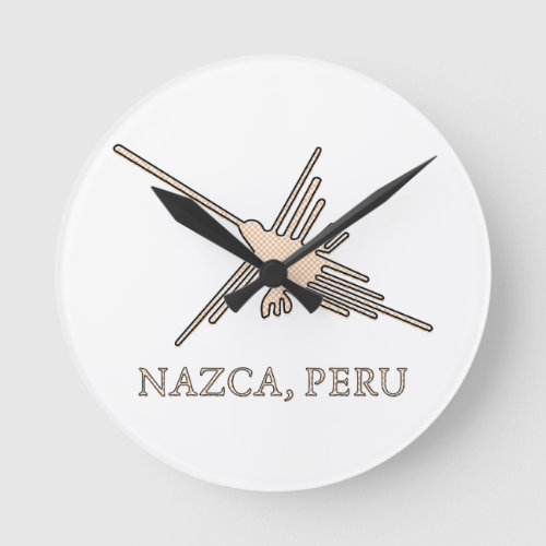 Nazca Hummingbird Geoglyph Newsprint Round Clock