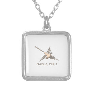 Nazca Hummingbird Geoglyph Newsprint Silver Plated Necklace