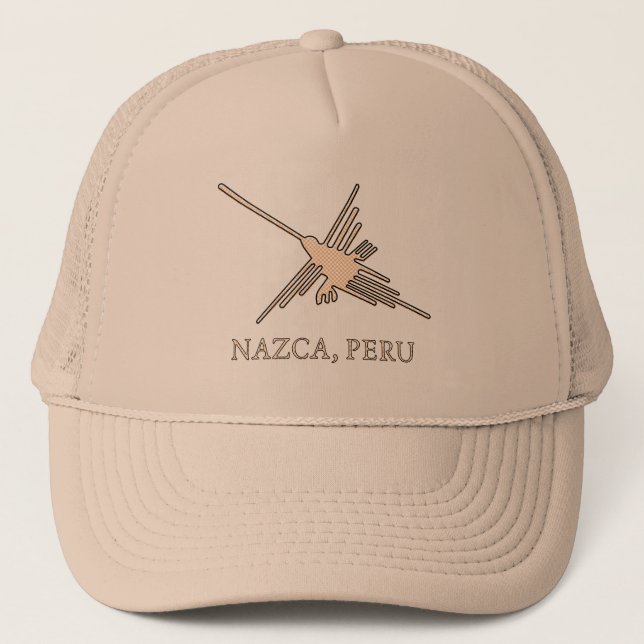 Nazca Hummingbird Geoglyph Newsprint Trucker Hat (Front)