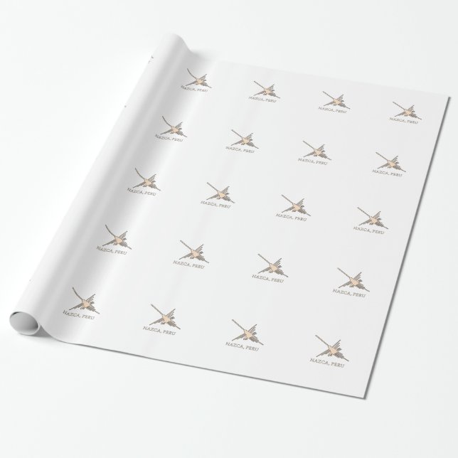 Nazca Hummingbird Geoglyph Newsprint Wrapping Paper (Unrolled)