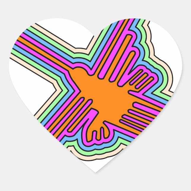 Nazca Hummingbird Peru Drawing Heart Sticker (Front)