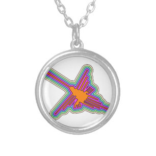 Nazca Hummingbird Peru Drawing Silver Plated Necklace