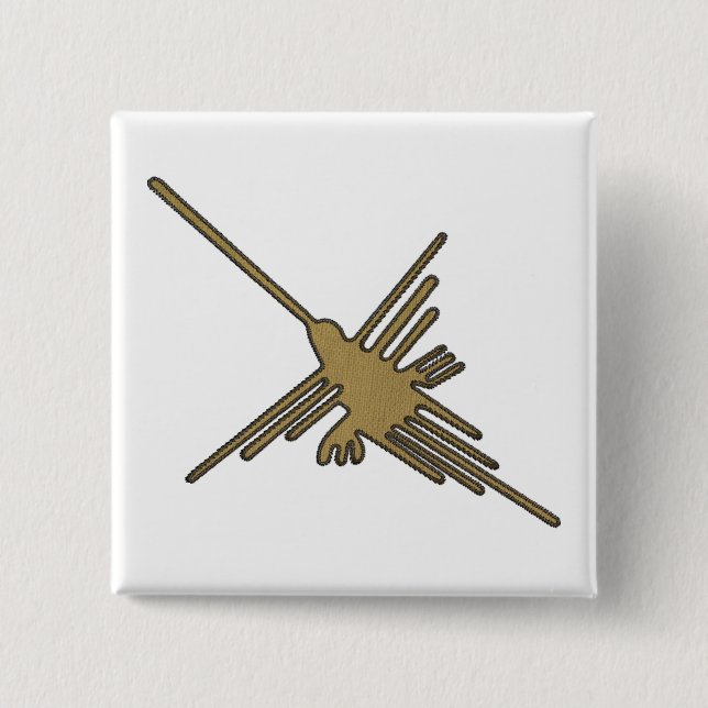 Nazca Lines Hummingbird Faux Embroidery Print Button (Front)