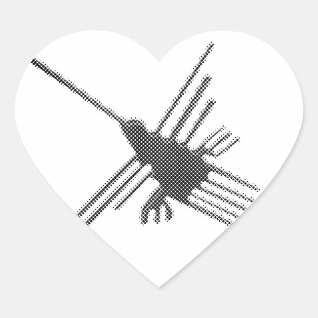 Nazca Lines Hummingbird Newsprint Heart Sticker (Front)