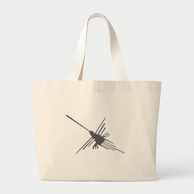 Nazca Lines Hummingbird Newsprint Large Tote Bag (Front)