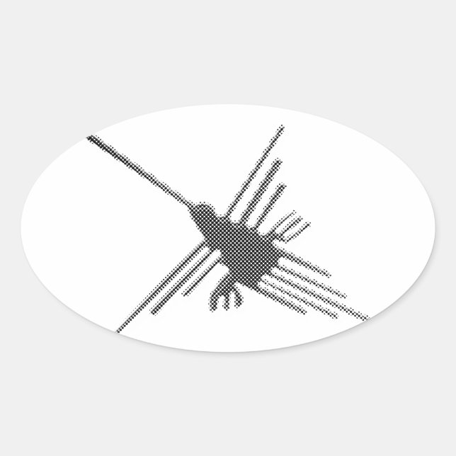 Nazca Lines Hummingbird Newsprint Oval Sticker (Front)