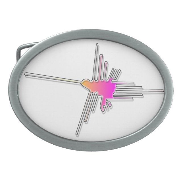 Nazca Lines Hummingbird Oval Belt Buckle (Front)