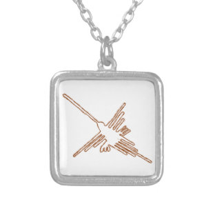 Nazca Lines Hummingbird Sketch Silver Plated Necklace