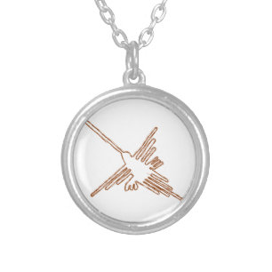 Nazca Lines Hummingbird Sketch Silver Plated Necklace