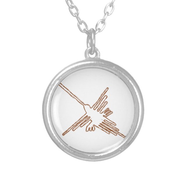 Nazca Lines Hummingbird Sketch Silver Plated Necklace (Front)