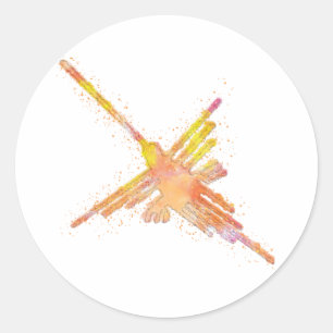 Nazca Lines Hummingbird Watercolor Print Classic Round Sticker