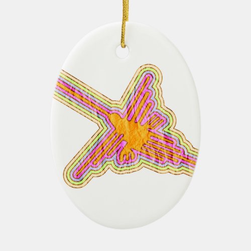 Nazca Lines Hummingbird With Wrinkled Paper Effect Ceramic Ornament