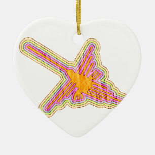 Nazca Lines Hummingbird With Wrinkled Paper Effect Ceramic Ornament