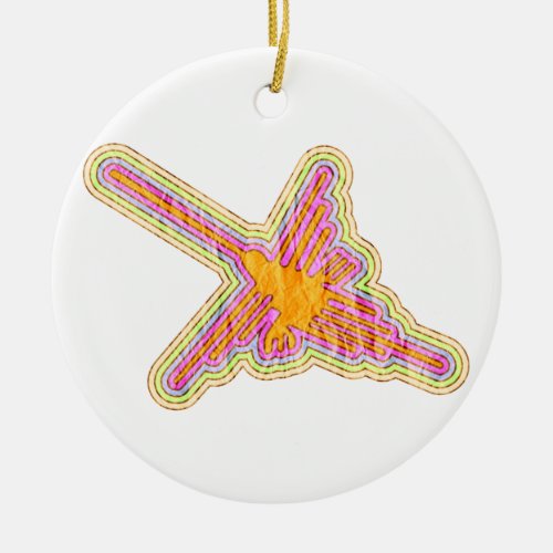 Nazca Lines Hummingbird With Wrinkled Paper Effect Ceramic Ornament
