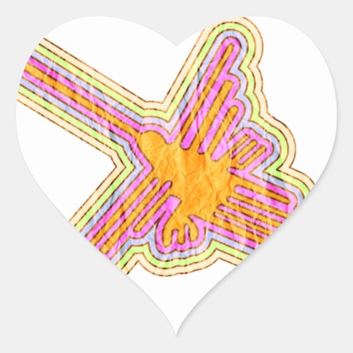 Nazca Lines Hummingbird With Wrinkled Paper Effect Heart Sticker