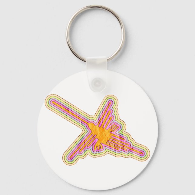 Nazca Lines Hummingbird With Wrinkled Paper Effect Keychain (Front)