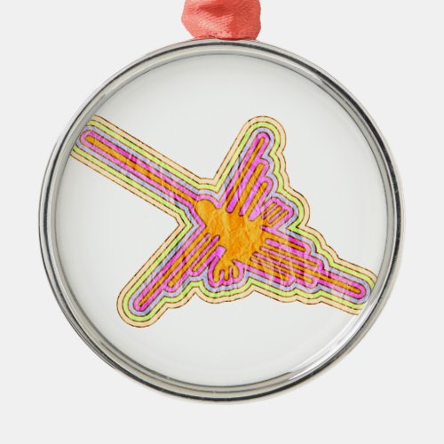 Nazca Lines Hummingbird With Wrinkled Paper Effect Metal Ornament