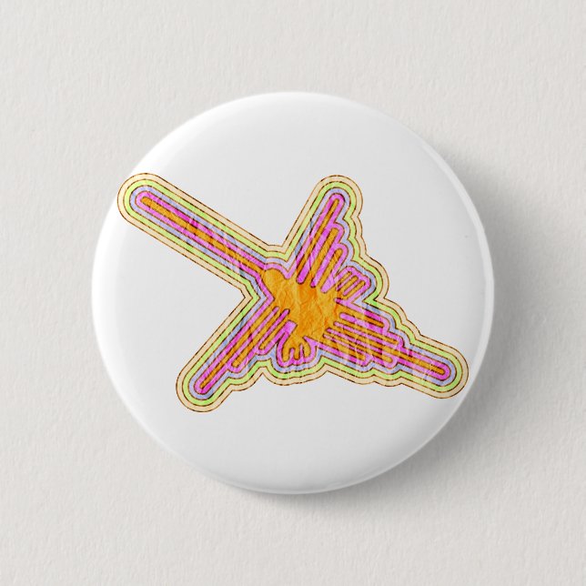 Nazca Lines Hummingbird With Wrinkled Paper Effect Pinback Button (Front)