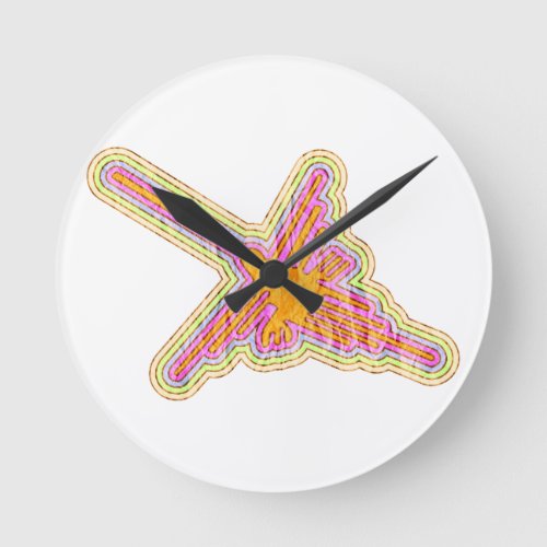 Nazca Lines Hummingbird With Wrinkled Paper Effect Round Clock