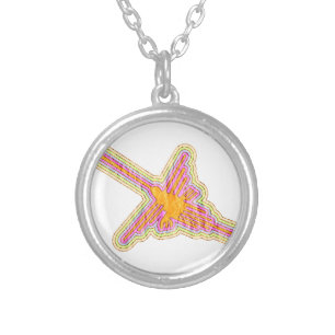 Nazca Lines Hummingbird With Wrinkled Paper Effect Silver Plated Necklace