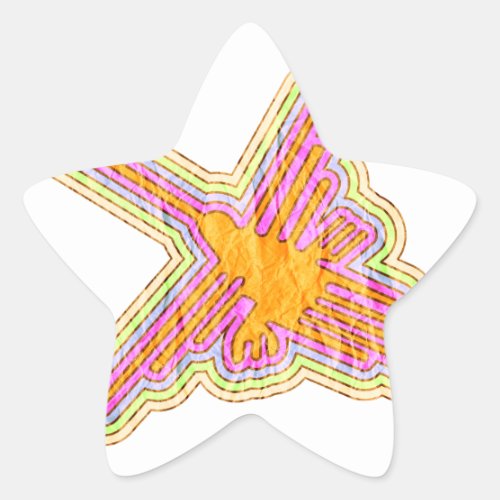 Nazca Lines Hummingbird With Wrinkled Paper Effect Star Sticker