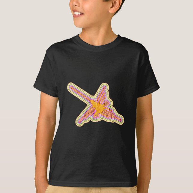 Nazca Lines Hummingbird With Wrinkled Paper Effect T-Shirt (Front)