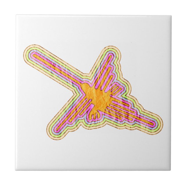 Nazca Lines Hummingbird With Wrinkled Paper Effect Tile (Front)