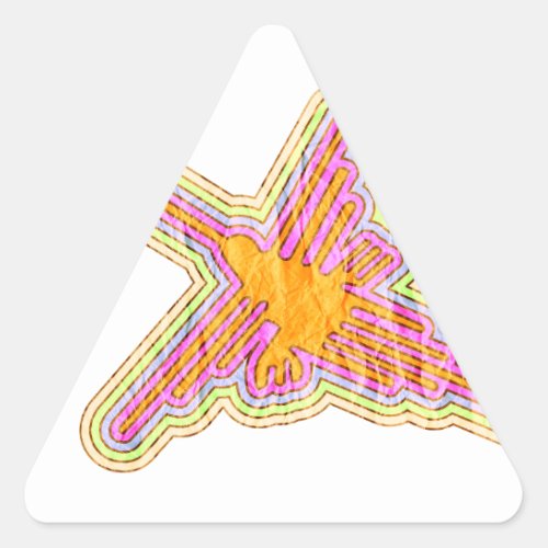 Nazca Lines Hummingbird With Wrinkled Paper Effect Triangle Sticker