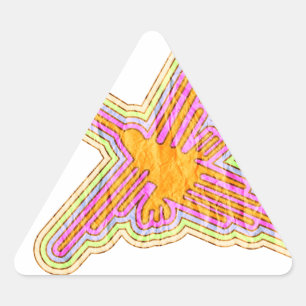 Nazca Lines Hummingbird With Wrinkled Paper Effect Triangle Sticker