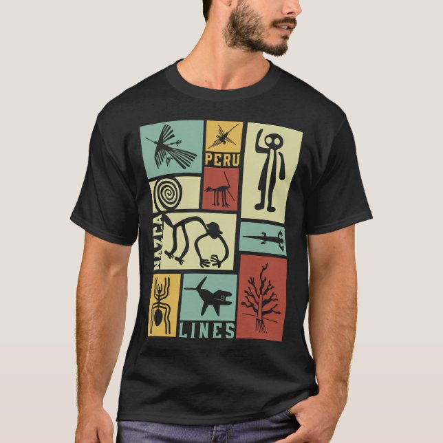 Nazca Lines - Peruvian Geoglyphs - Retro Box Art - T-Shirt (Front)
