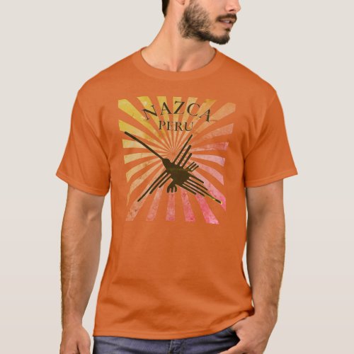 Nazca Peru Hummingbird Retro Sunset T_Shirt