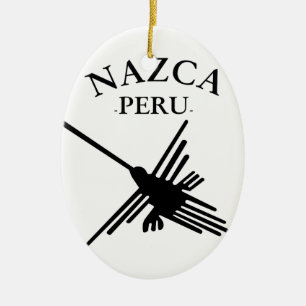 Nazca Peru Hummingbird With Curved Text Ceramic Ornament