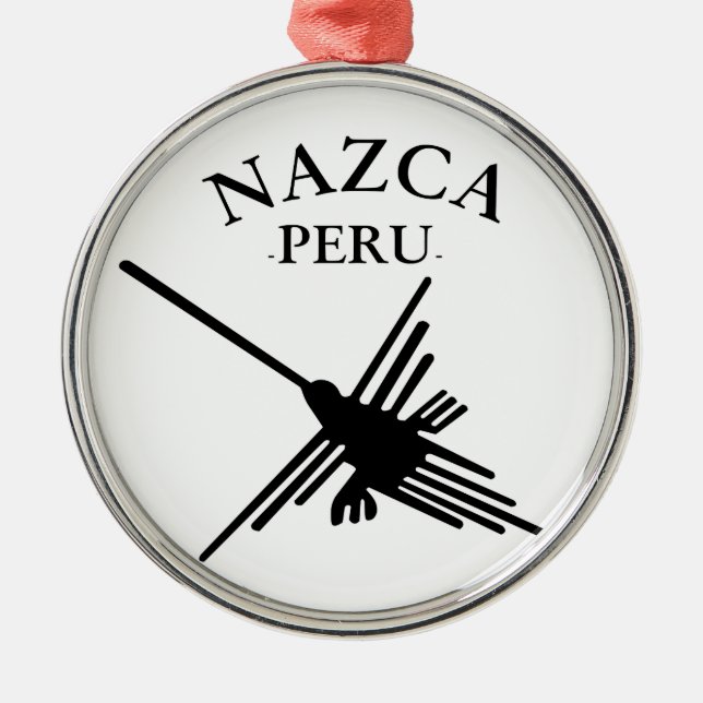 Nazca Peru Hummingbird With Curved Text Metal Ornament (Front)