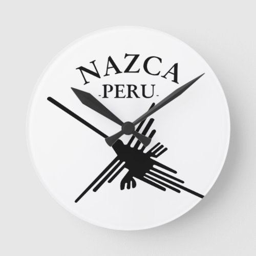 Nazca Peru Hummingbird With Curved Text Round Clock