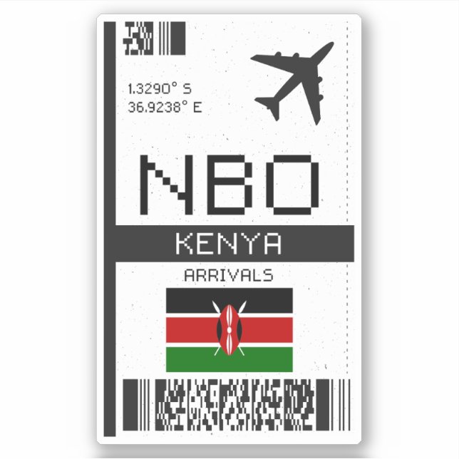 NBO Kenya Boarding Pass - Africa Travel Sticker (Front)